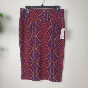 Lularoe Cassie Pencil Skirt Red Blue Geometric Medium